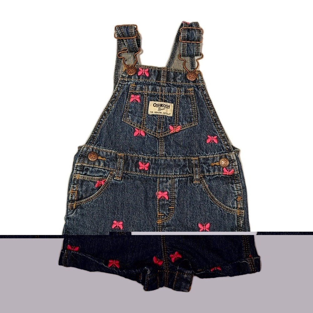 Osh Kosh B'gosh Girls Shortalls Overalls Denim Butterfly Vestbak 12 months Bibs